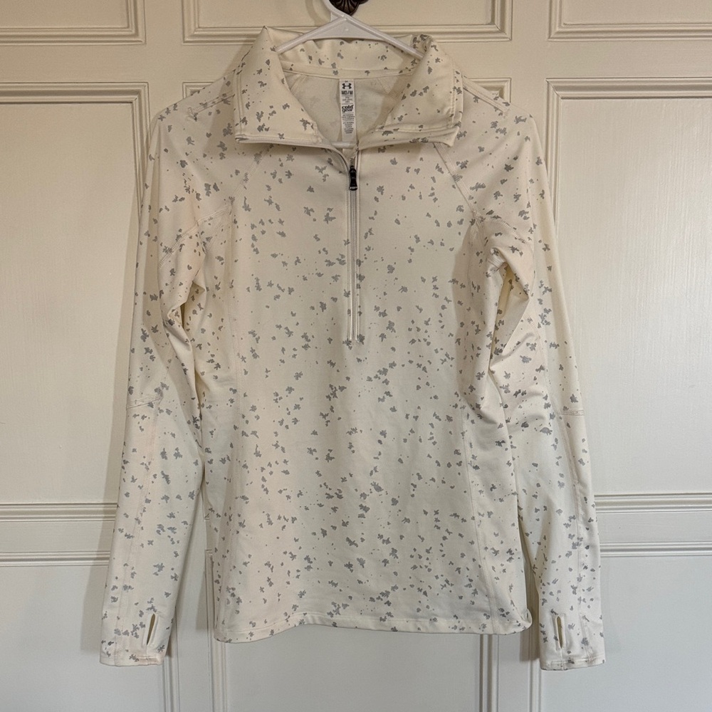 Under Armor Cream Quarter-Zip Pullover with silver print size M